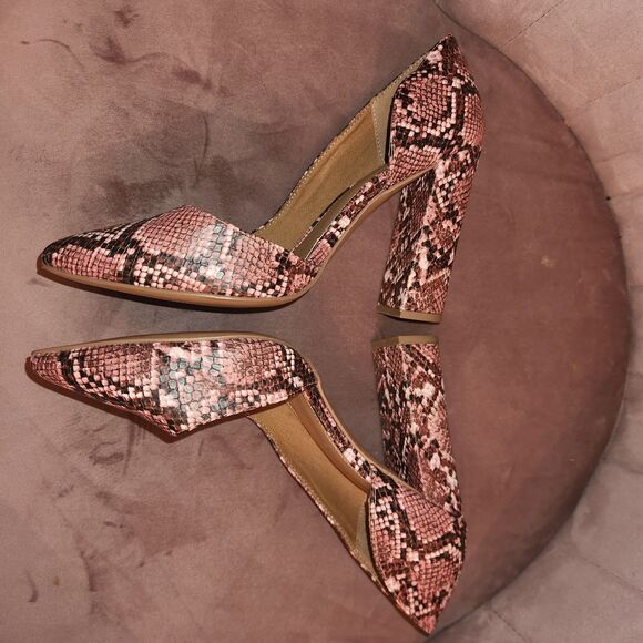 ASOS Womens Pink Snake Print Pointed Toe Chunky Half D'Orsay Heels Size 8 - Picture 3 of 6